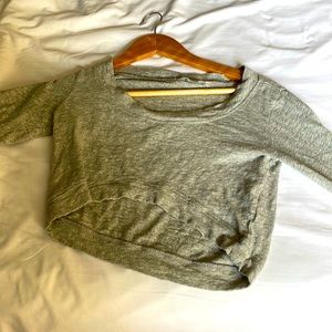 Grey off the shoulder cropped long sleeve with thumb holes